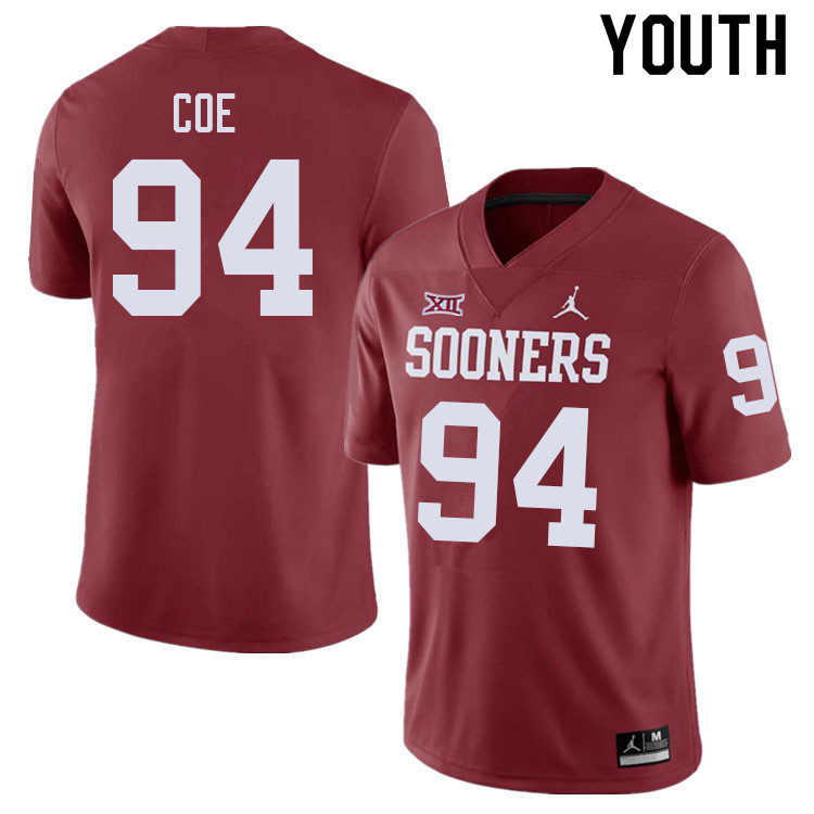 Youth #94 Isaiah Coe Oklahoma Sooners College Football Jerseys Sale-Crimson